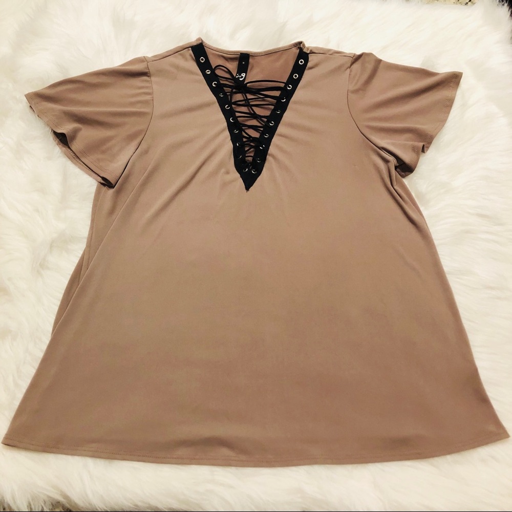 Cute Brown V Neck Top
